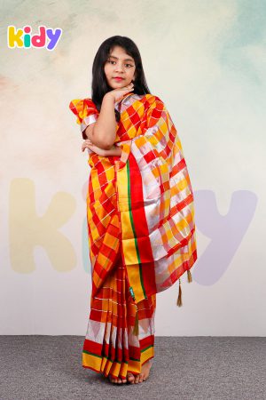 BS-42 বেবি রেডি চেক সিল্ক শাড়ি ।