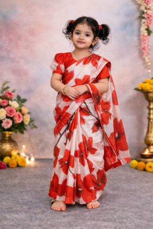 bs 47 বেবি রেডি হাফ সিল্ক প্রিন্ট শাড়ি