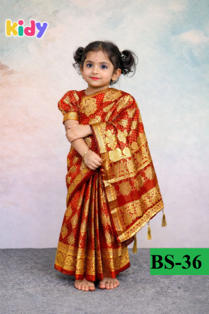 bs 36 বেবি রেডি (লাল) জরি কাতান শাড়ি