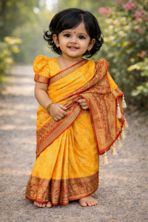 bs 37 বেবি রেডি (হলুদ) কাতান শাড়ি